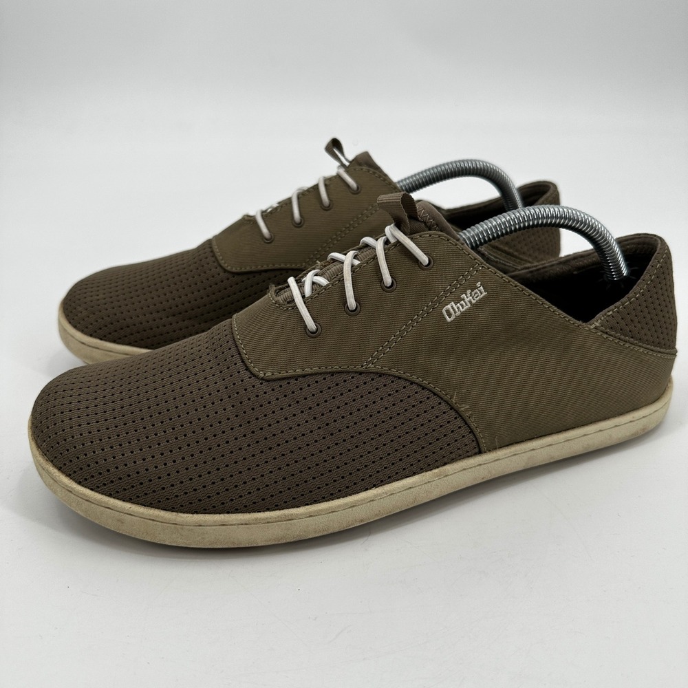 OluKai Nohea Moku Mens Olive‎ Brown Mesh Boat Shoes Sneakers Size 10 Casual Slip